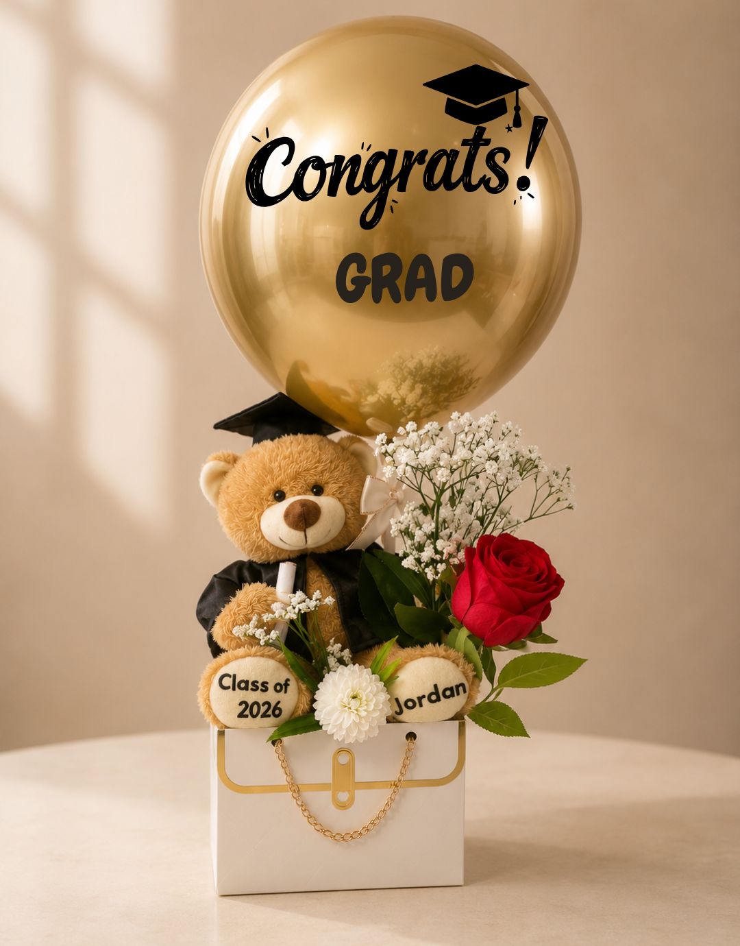 Graduation Teddy Balloon Box Bouquet