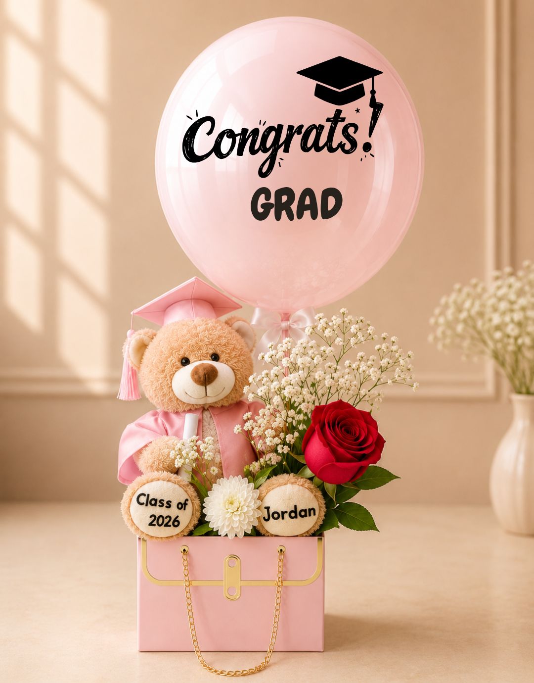 Graduation Teddy Balloon Box Bouquet