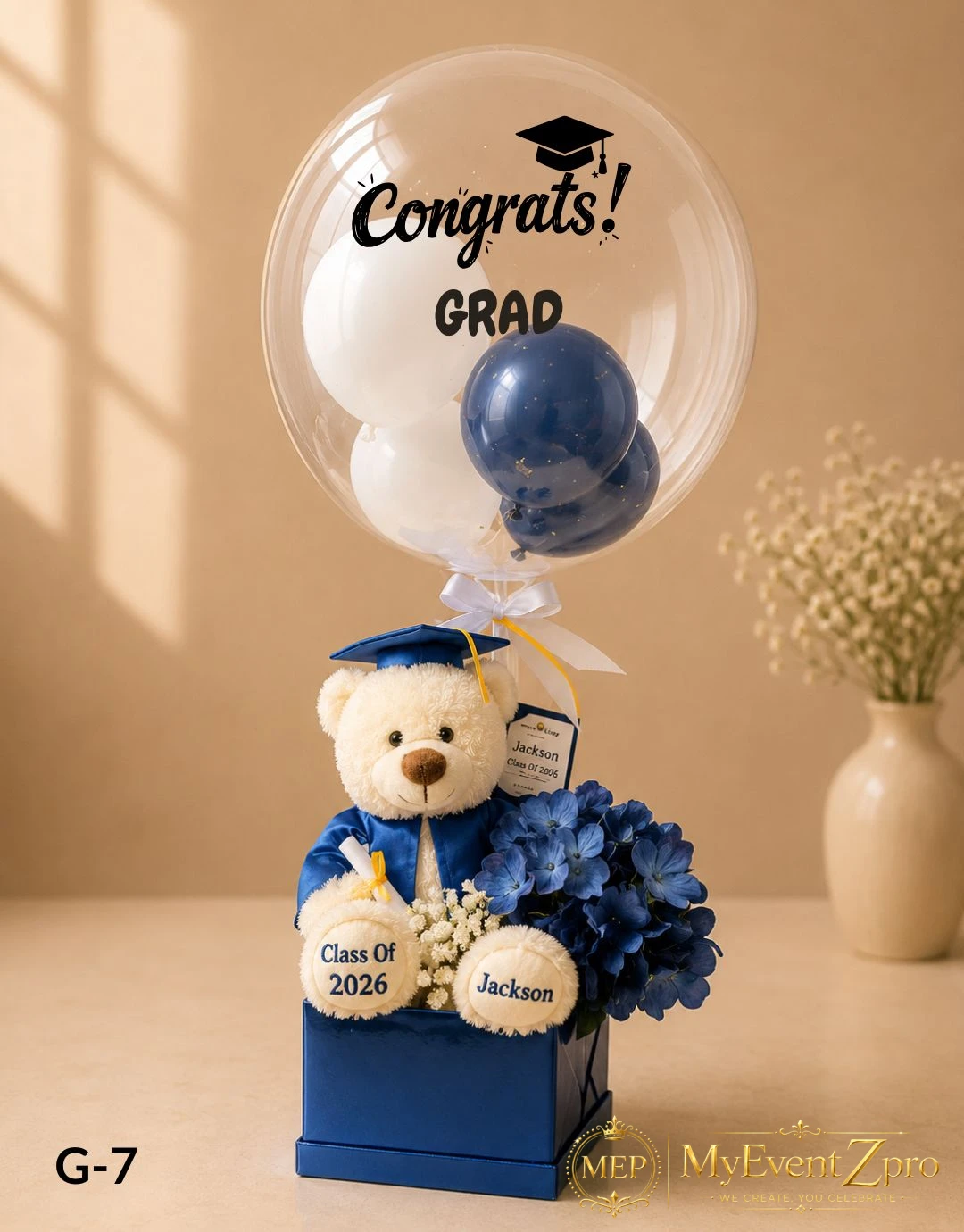 Customized Graduation Blue Balloon Bouquet