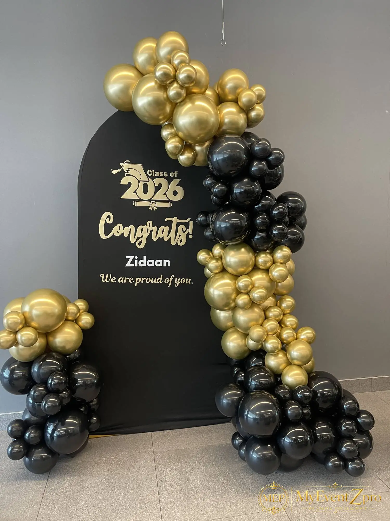 Premium Black & Gold Graduation Balloon Backdrop Arch