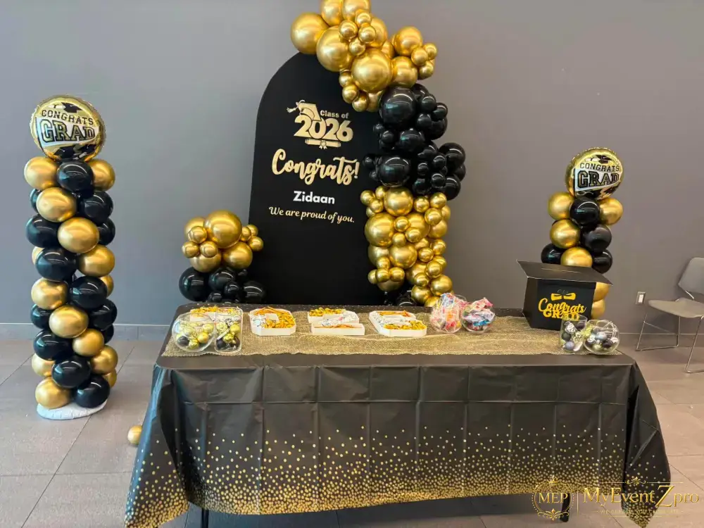 Premium Black & Gold Graduation Balloon Backdrop Arch
