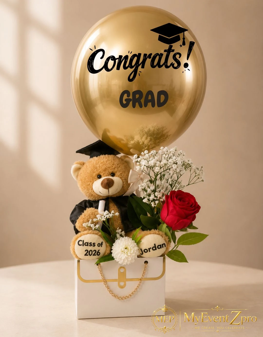 Graduation Teddy Balloon Box Bouquet