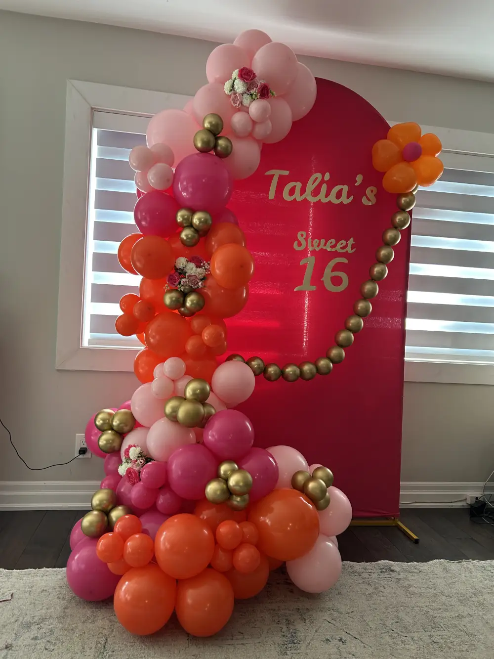 Colorful Floral Balloon Arch Decor for Sweet 16 Party