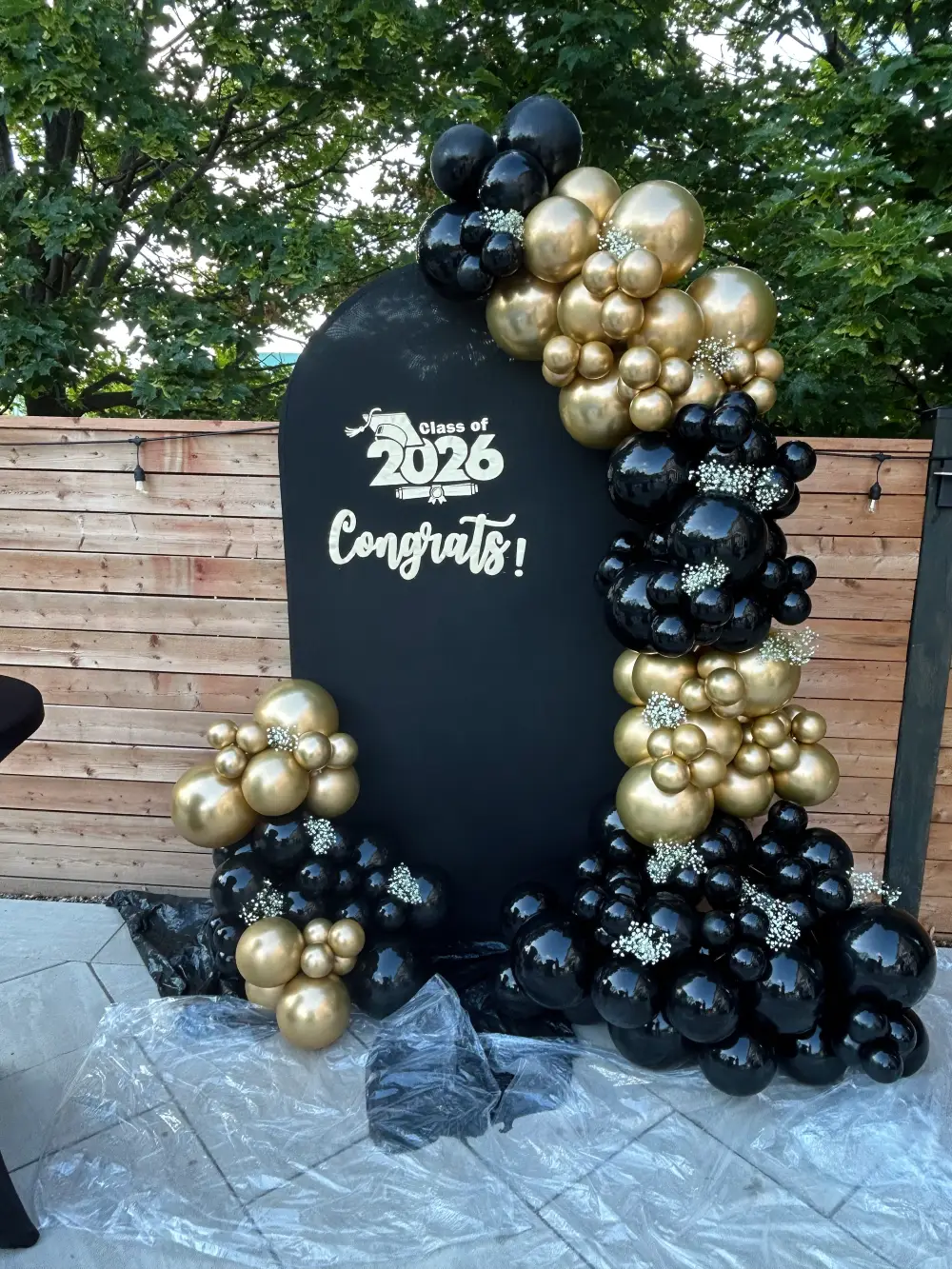 Outdoor Black & Gold Graduation Balloon Backdrop | Class of 2026