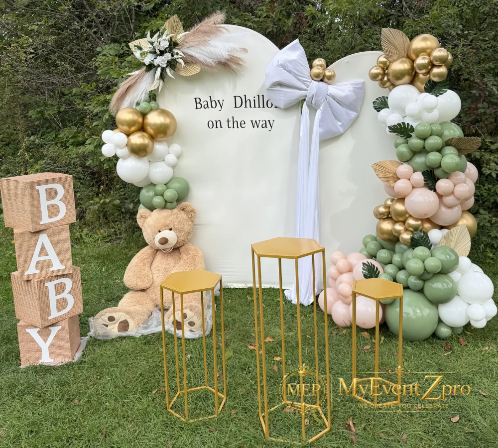 Elegant Sage & Blush Baby Shower Balloon Garland with Custom Arch Setup
