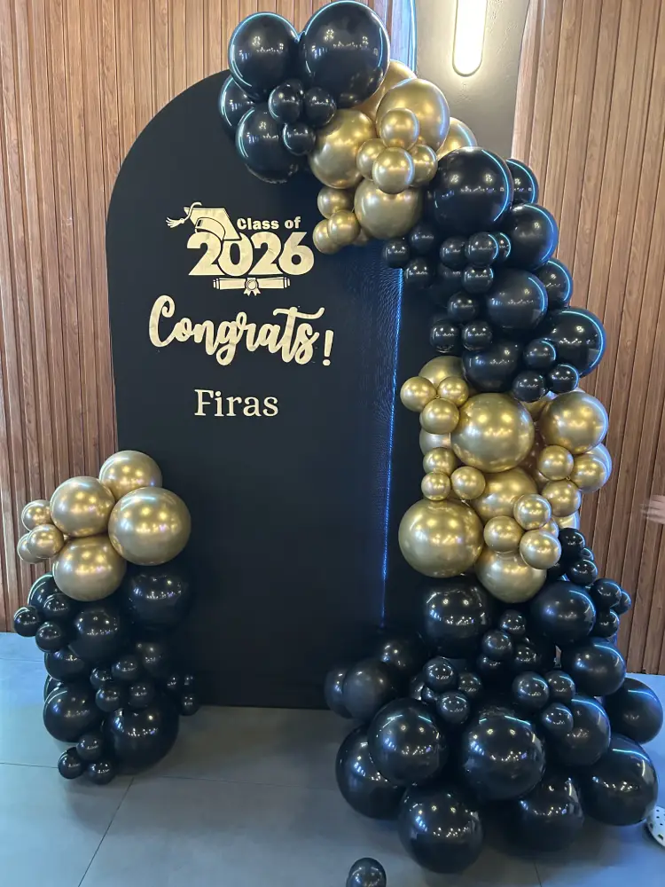 Luxury Black & Gold Graduation Setup | Class of 2026 Custom Backdrop