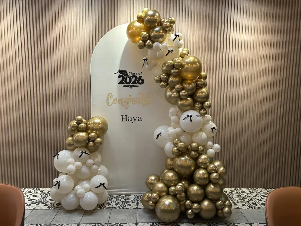 Class of 2026 Graduation Balloon Arch Backdrop Setup