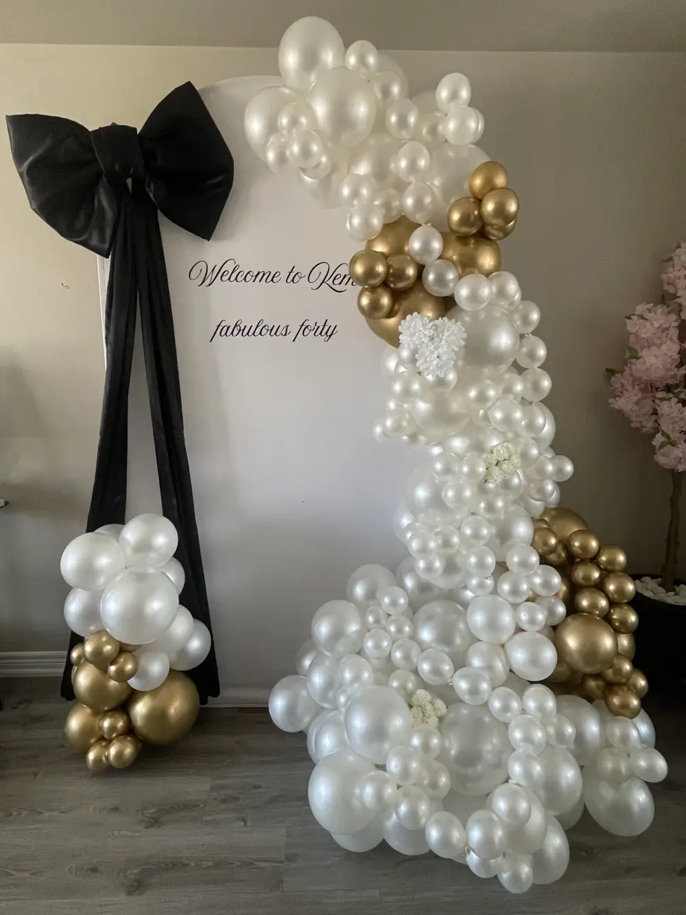 Elegant White, Gold & Black Milestone Setup | 40th Birthday Decor