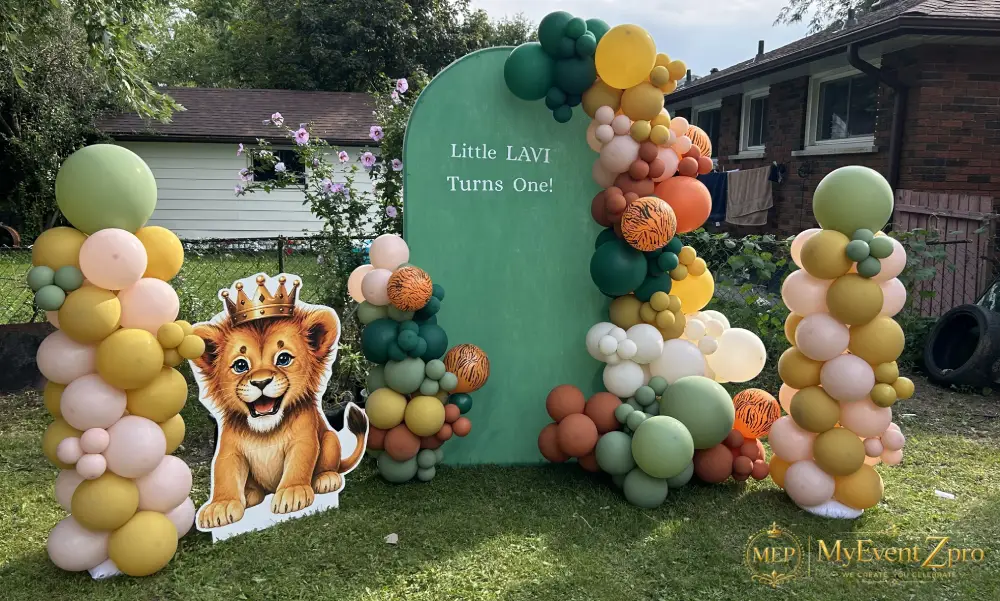 Wild One Jungle King 1st Birthday Balloon & Backdrop Setup