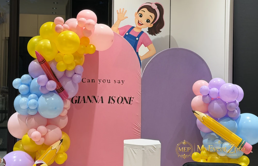 Mrs. Rachel Inspired Double Arch Backdrop & Educational Balloon Garland Setup