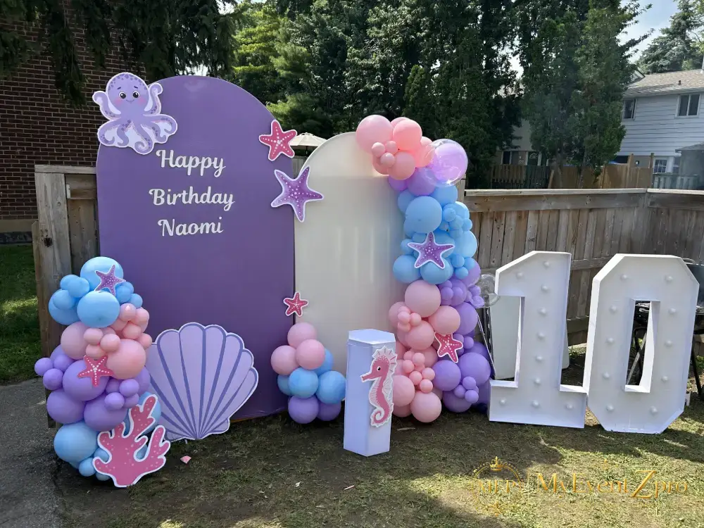 Enchanted Under the Sea 10th Birthday Balloon & Backdrop Setup