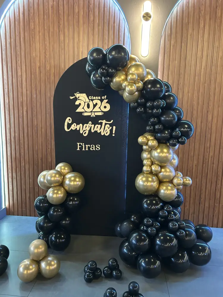 Luxury Black & Gold Graduation Setup | Class of 2026 Custom Backdrop