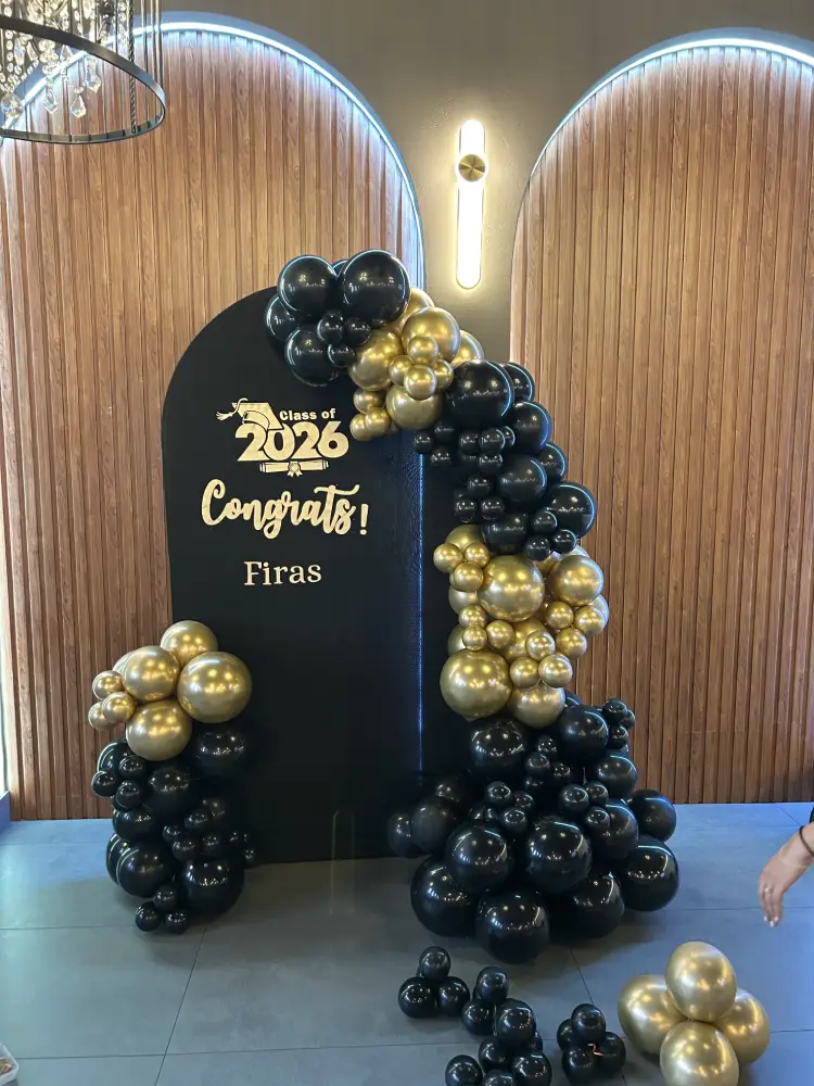Luxury Black & Gold Graduation Setup | Class of 2026 Custom Backdrop