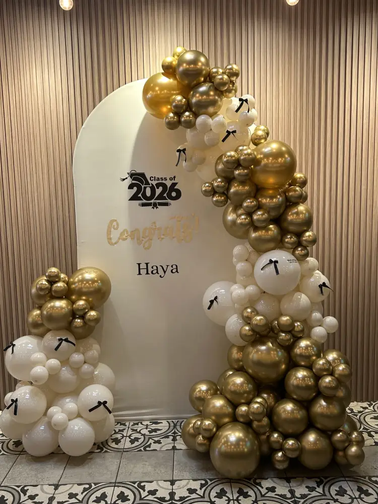 Class of 2026 Graduation Balloon Arch Backdrop Setup