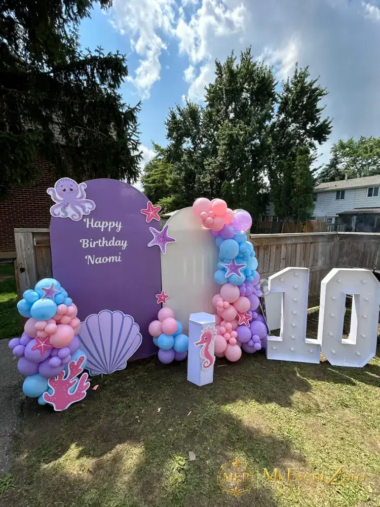 Enchanted Under the Sea 10th Birthday Balloon & Backdrop Setup