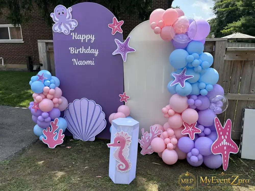 Enchanted Under the Sea 10th Birthday Balloon & Backdrop Setup