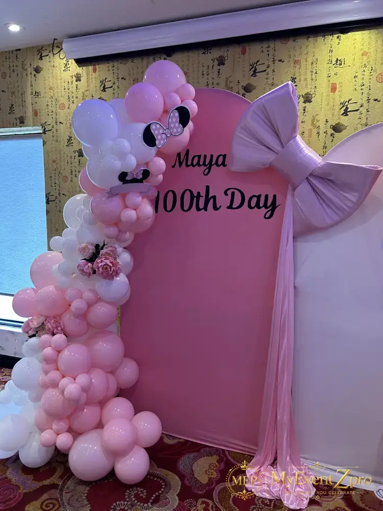 Minnie Mouse Themed 100th Day Celebration Balloon & Backdrop Setup