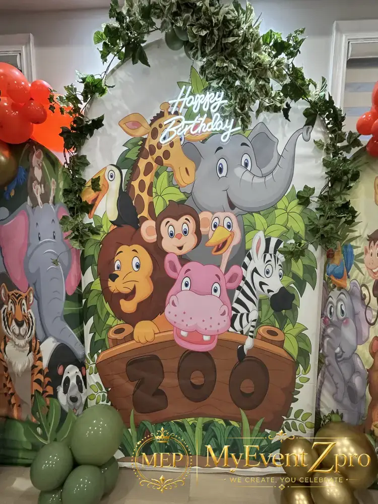 Jungle Safari Zoo 2nd Birthday Balloon & Backdrop Setup