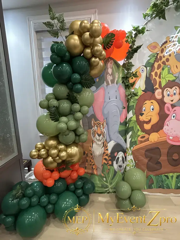 Jungle Safari Zoo 2nd Birthday Balloon & Backdrop Setup