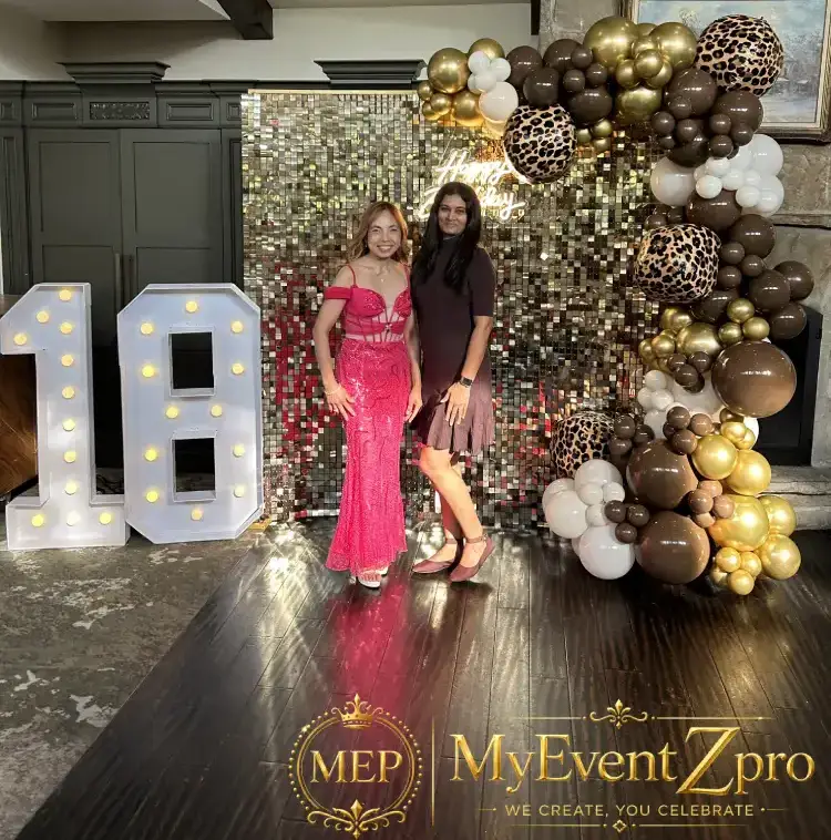 Glamorous Gold Shimmer & Leopard Print 18th Birthday Balloon Backdrop Setup