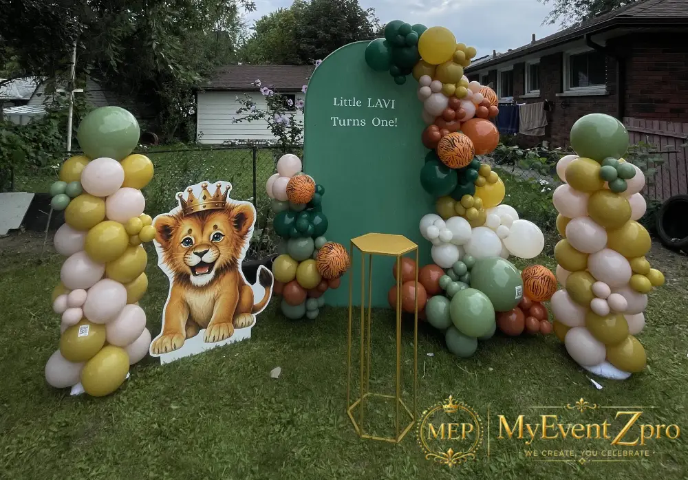 Wild One Jungle King 1st Birthday Balloon & Backdrop Setup