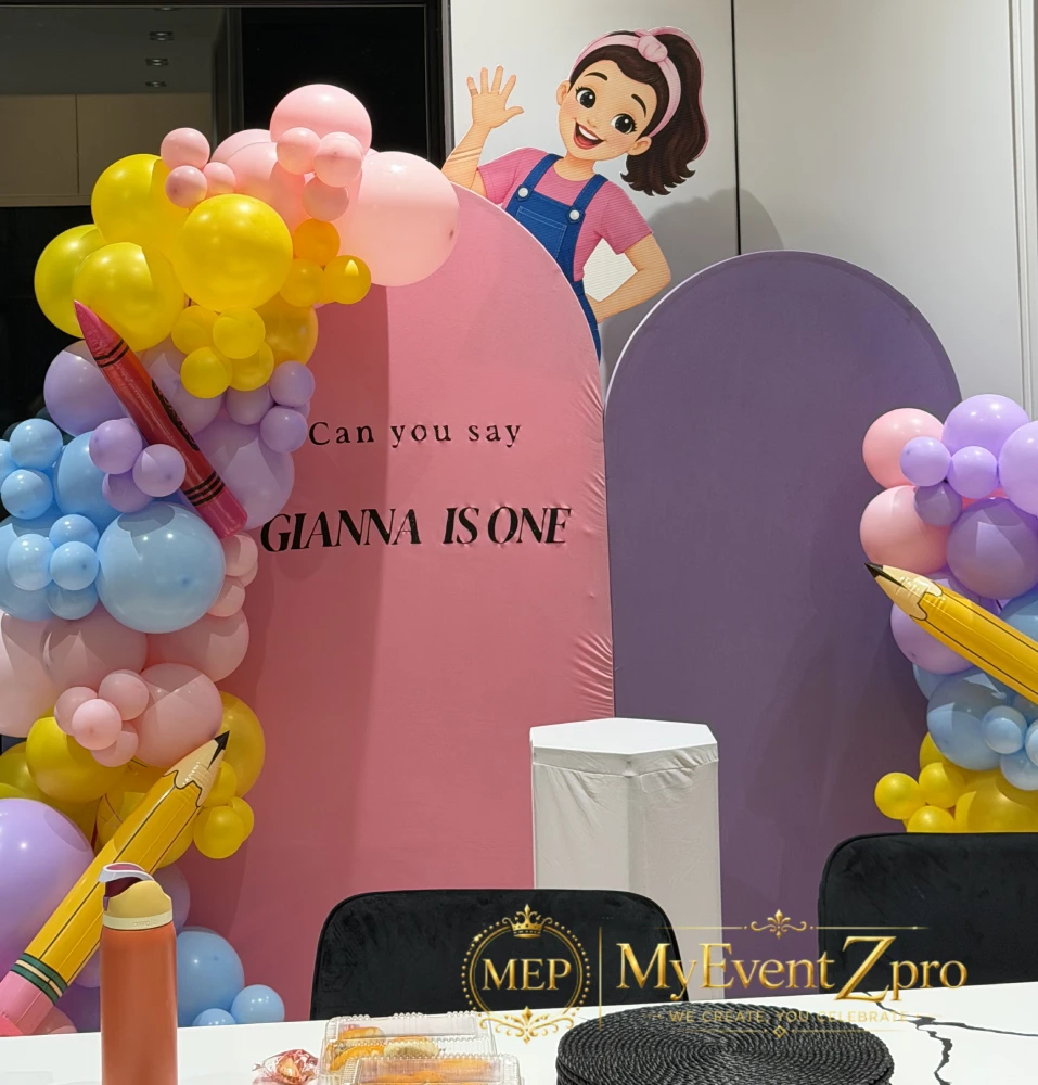 Mrs. Rachel Inspired Double Arch Backdrop & Educational Balloon Garland Setup