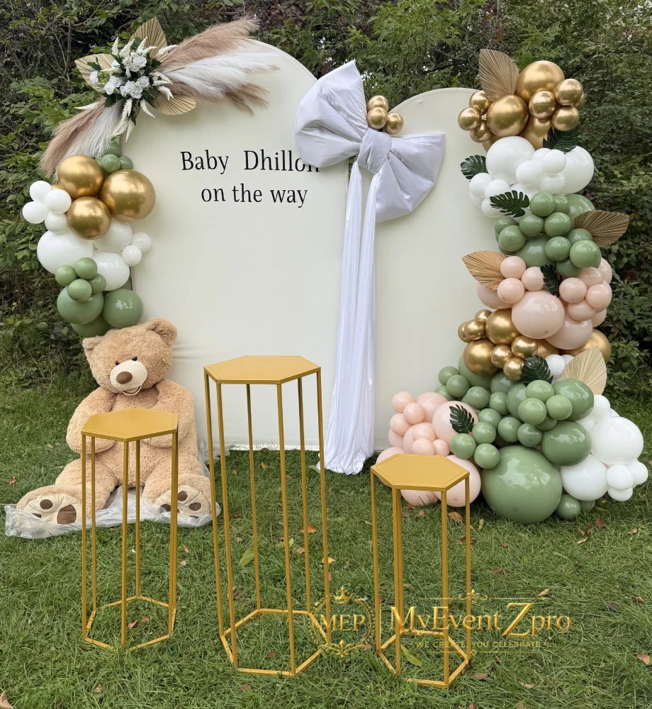 Elegant Sage & Blush Baby Shower Balloon Garland with Custom Arch Setup