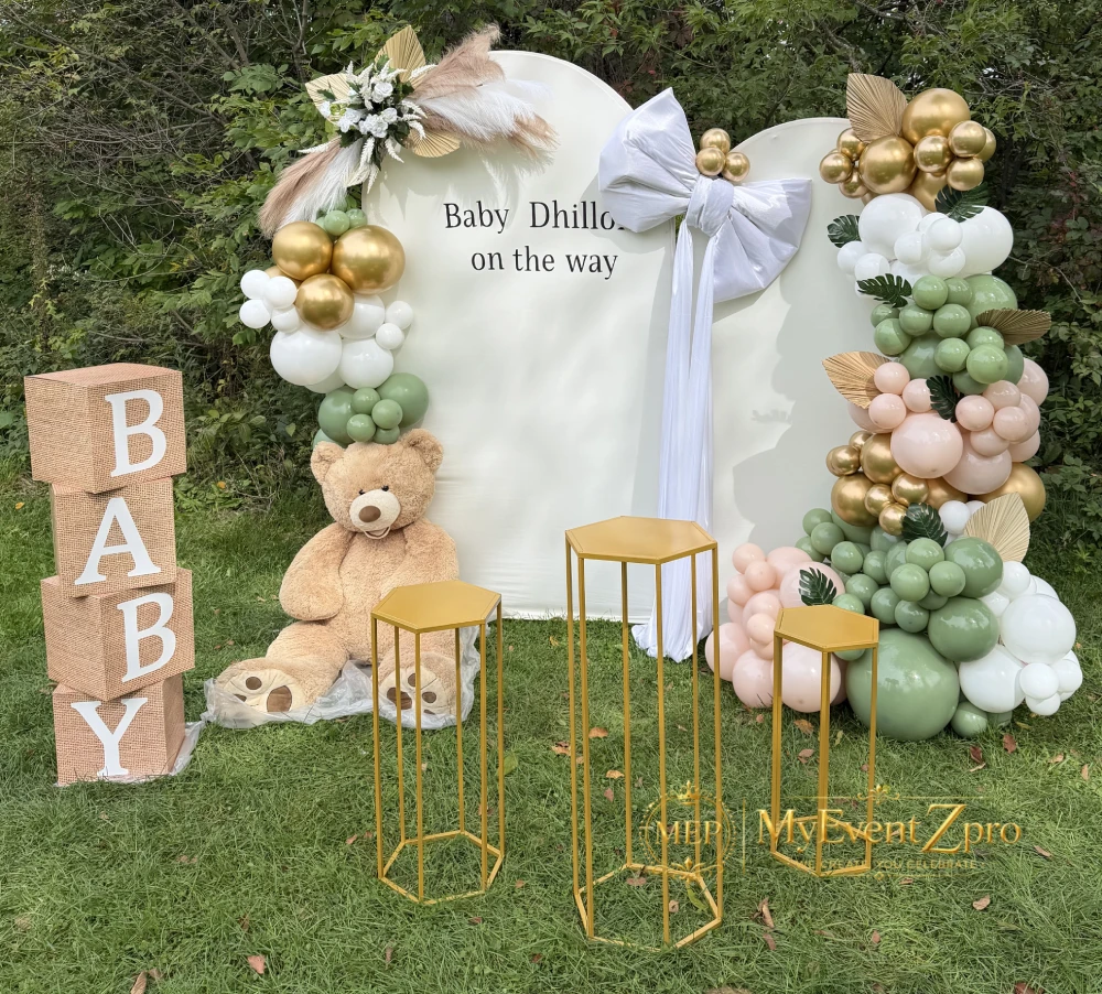 Elegant Sage & Blush Baby Shower Balloon Garland with Custom Arch Setup