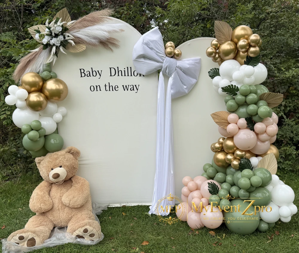 Elegant Sage & Blush Baby Shower Balloon Garland with Custom Arch Setup
