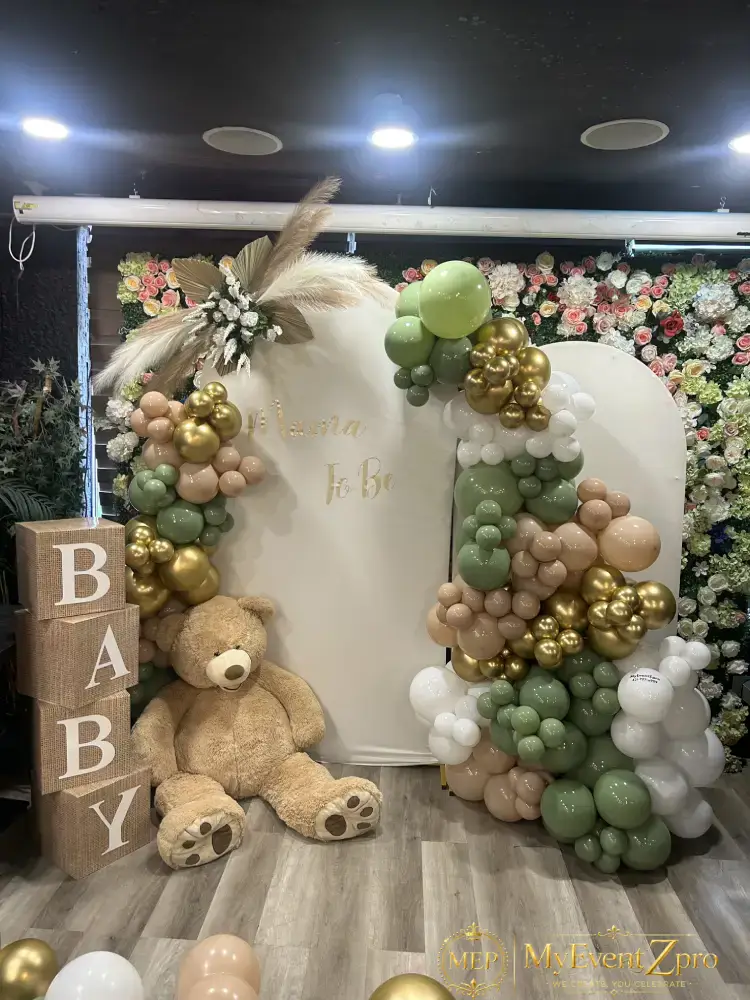 Boho Teddy Bear Theme Baby Shower Balloon Backdrop