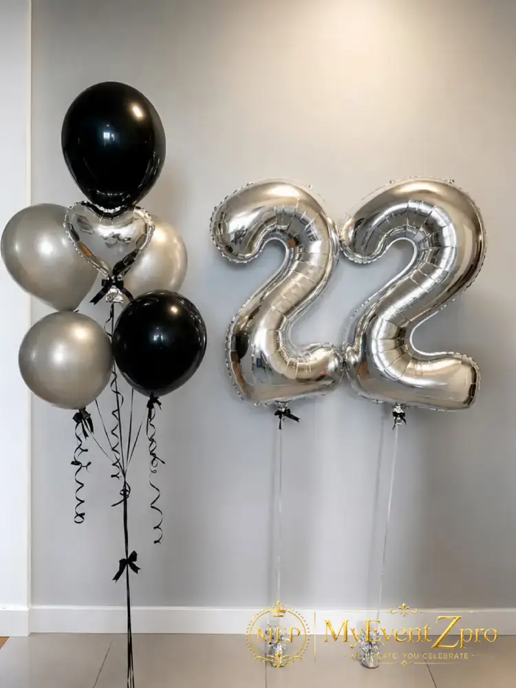 Silver & Black Milestone Balloon Bouquet