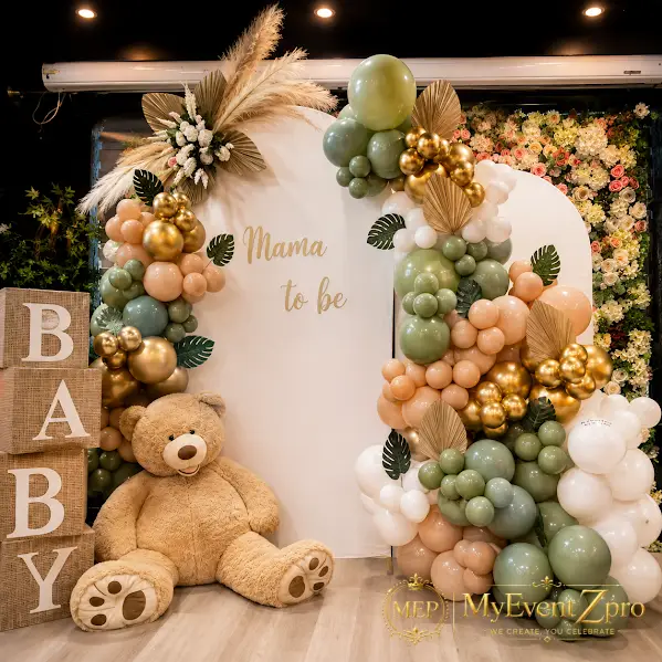 Boho Teddy Bear Theme Baby Shower Balloon Backdrop